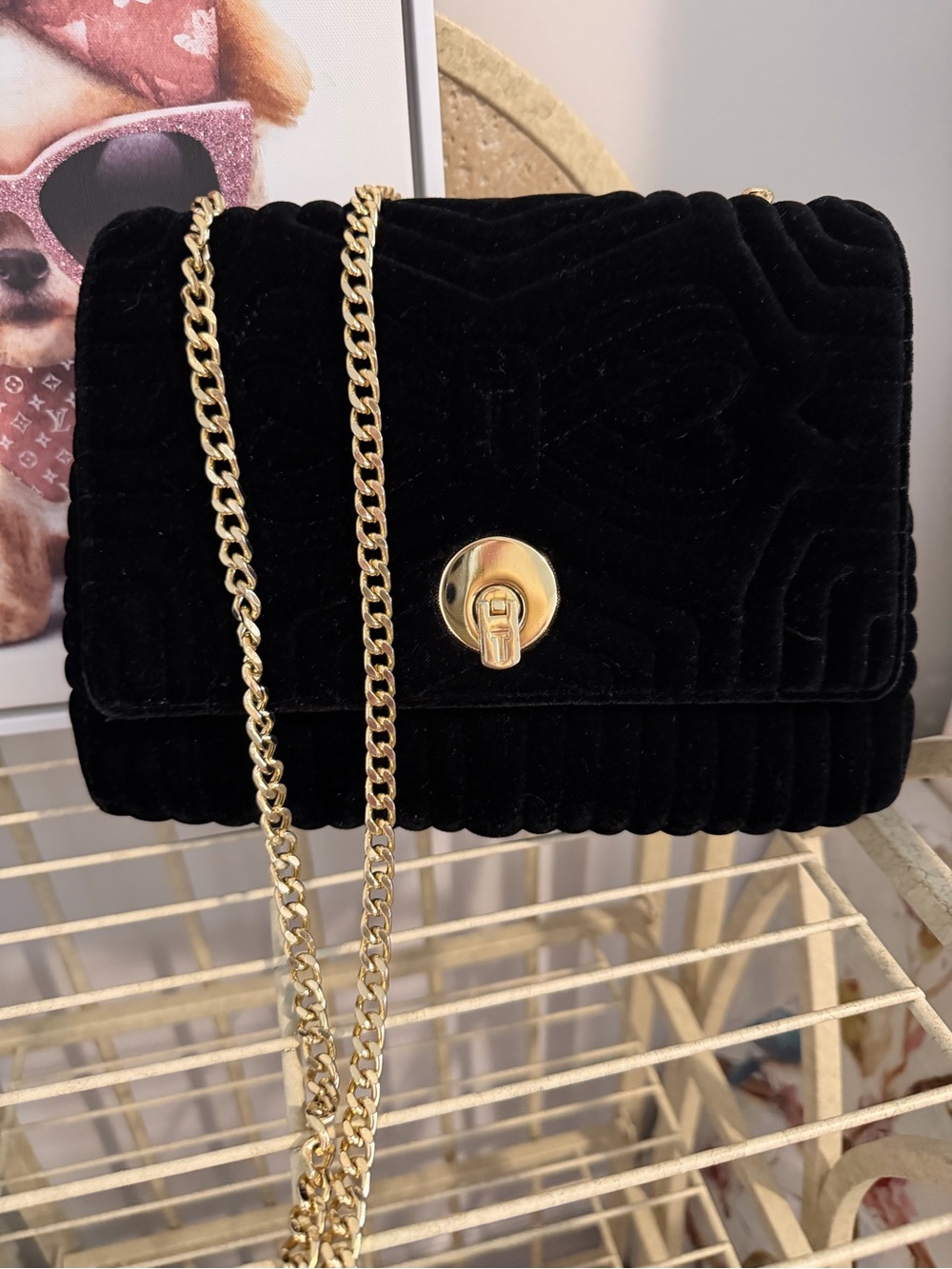 Ted Baker Rachila quilted black velvet bag